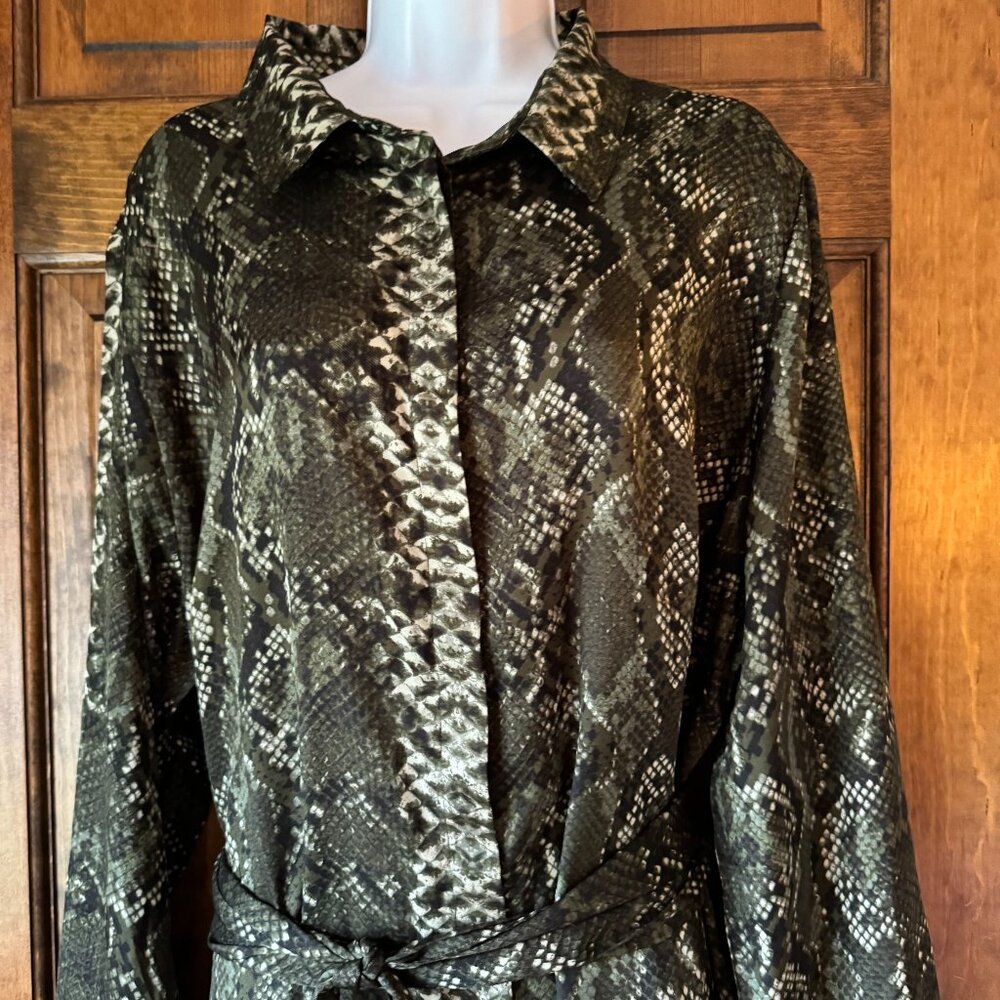 NWT H&M Dark Green w/White Snakeskin-Look Dress w/Self-Tie Belt Size 2XL